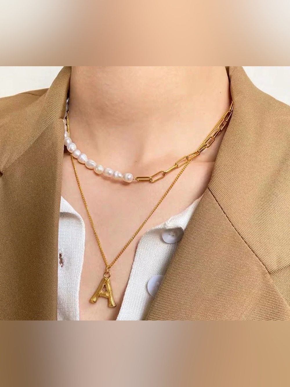 Gold Plated With Fresh Water Pearl Paper Clip Chain Necklace